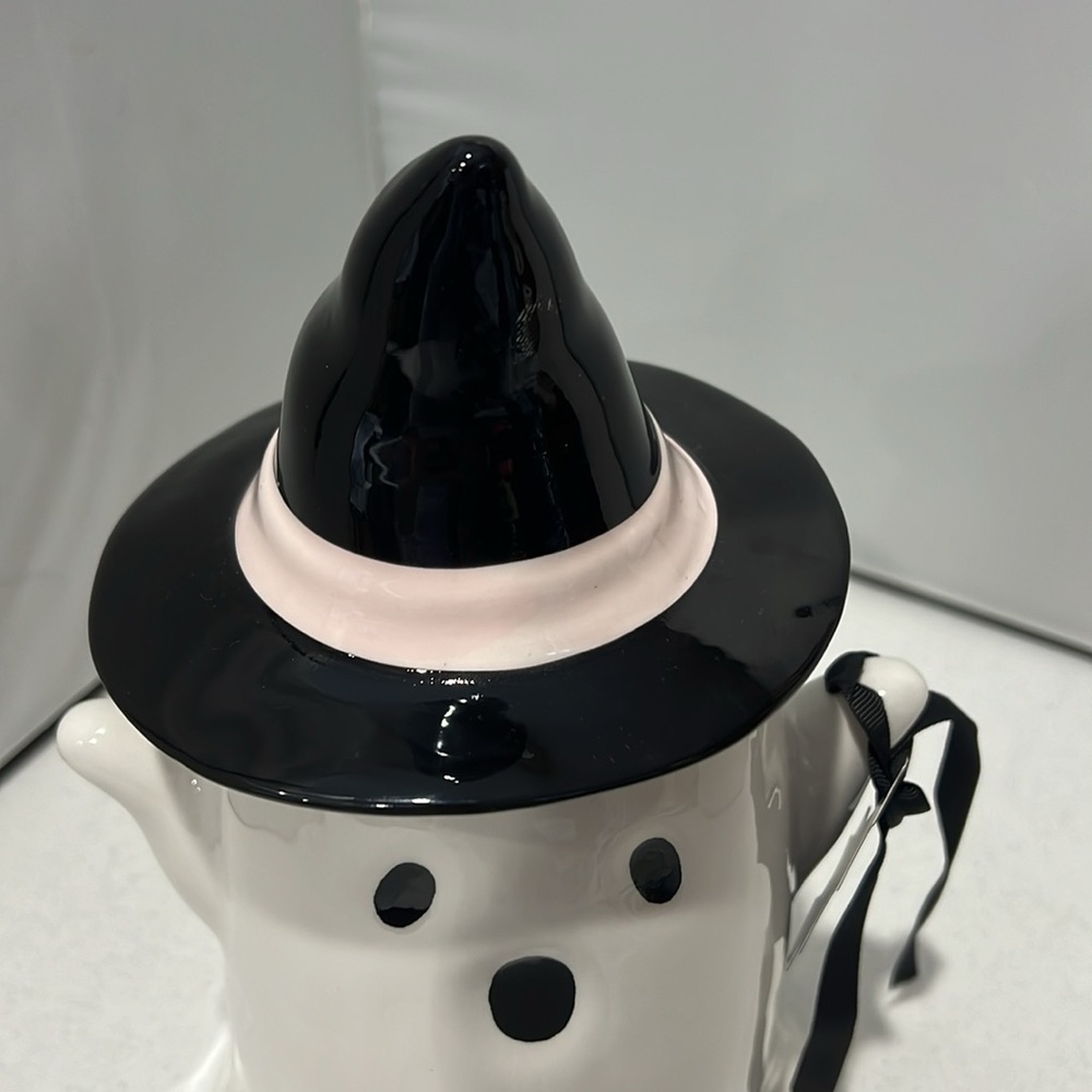 ✨NEW👻Rae Dunn 2024 Spooky Ghost with Witch Hat Cookie Jar Canister🖤 - Picture 5 of 8